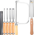 6 Pcs Professional Woodworking Tools Set 4 Piece Wood Chisel Bevel Edge Chisel Set 1/4", 1/2", 3/4" and 1" 6-inch Woodworking Saw Flexible Double-edge Blade 17/11 Tpi Protouch Coping Saw