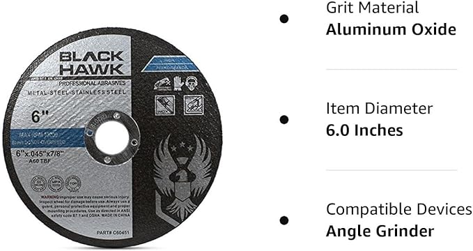 BHA Metal and Stainless Steel Thin Cut Off Wheels for Angle Grinders, 6” x .045” x 7/8” - 25 Pack