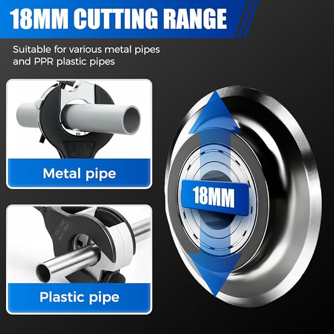 Ratcheting Tubing Cutter, Adjustable Ratchet Type Pipe Cutter 1/4" To 7/8", Ratcheting Pipe Cutter for Copper Aluminum Iron Stainless Steel Conduit Plumbing, PVC, Soft Metals (5/16" to 1-1/8")
