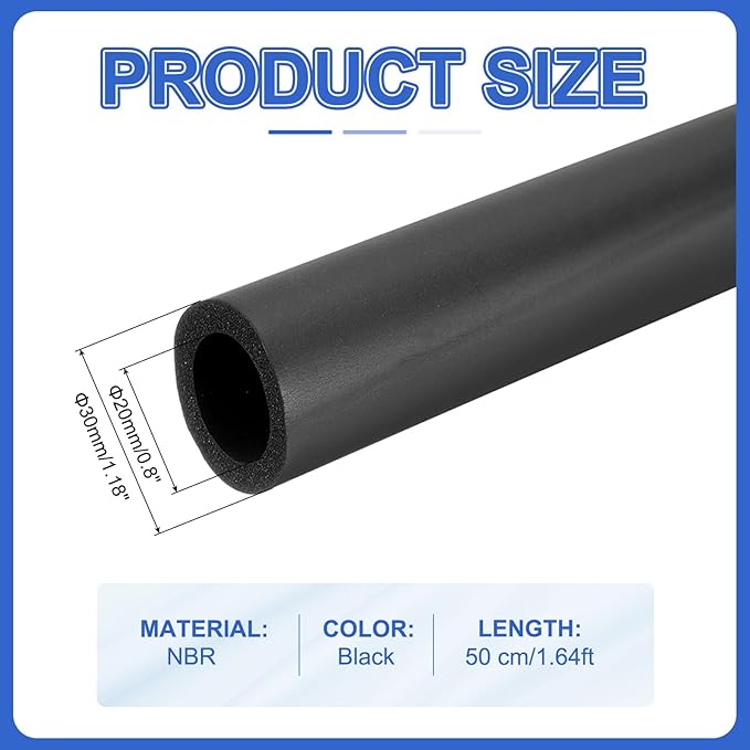 uxcell Pipe Insulation Tube Foam, 4/5" ID x 3/16" Thick x 1.64ft Foam Pipe Cover Non-Slip Hollow Tubing Guitar Air Conditioner Stand Fitness Equipment Handles, Black