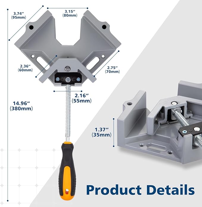 2pcs Right Angle Woodworking Clamp, With Adjustable Aluminum Alloy Swing Jaw, Single Handle Clamps, For Welding, Woodworking