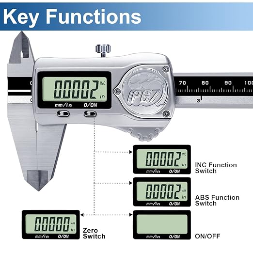 Kynup Digital Caliper, Calipers Measuring Tool with IP67 Waterproof, Extreme Accuracy, Stainless Steel Design, Auto Power Off, Switch from Inch Metric (6Inch/150MM)