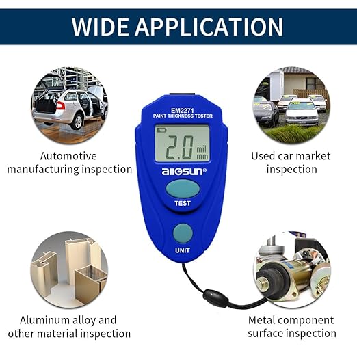 allsun EM2271 Portable Paint Coating Thickness Meter 0-2mm/80mil,Non-Destructive Coating Tester for Iron Steel Aluminum with Auto Shut-off