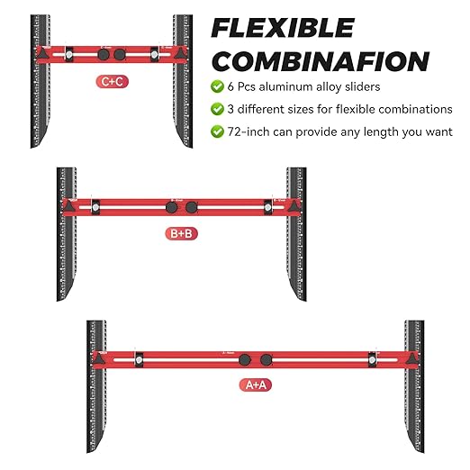 Stair Tread Template Tool - Precision Stair Gauge Measuring Tool with Self Locking Width, 8-72 Inches Lightweight Stair Tread Tool & Jig for Steps Measuring & Scribe, Red