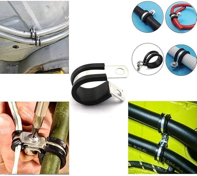 HOLYBEAR 1-1/2 Inch Stainless Steel Cable Clamp, Rubber Insulated Metal Conduit Wire Holder Strap Clips for Pipe, Tube, Hose Bracket (38mm, 12pcs)