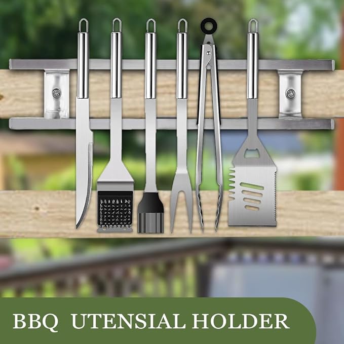 24-Inch Magnetic Knife Holder for Wall – 304 Stainless Steel Knife Strip with 12 Hooks – Magnetic Knife & Utensil Rack