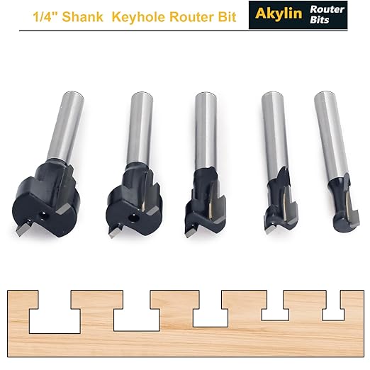 5pcs Keyhole Bit Set, 1/4-Inch Shank, 8.5-10.5-13.5-17.5-19.5mm Cut Diameter Keyhole Router Cutter Bit,for M5, M6, M8, M10, and M12 T-Track Slotting Milling Cutters