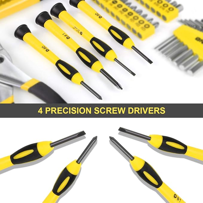 DNA MOTORING 39-Piece Household Tool Set General Repair Small Hand Tool Kit Storage Case for Home Garage Office College Dormitory Use, Yellow, TOOLS-00007