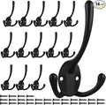 IBosins 14 Pack Big Heavy Duty Triple Coat Hooks Wall Mounted with 28 Screws, Black Retro Three Prongs Wall Hooks Utility Rustic Hooks for Coat, Bag, Towel, Umbrella