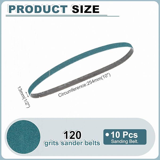 HARFINGTON 1/2 x 10 Inch Sanding Belts, 10 Pcs 120 Grit Zirconia Abrasive Belt Sander File Belt for Woodworking, Metal Polishing, Knife Sharpener