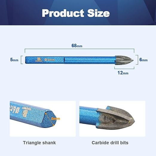 Masonry Drill Bit BRSCHNITT 1/4"*10pcs Carbide Tips Concrete Drill Bit Set for Pots Bottles Ceramic Tile Glass Brick Ceramic Triangle Shank