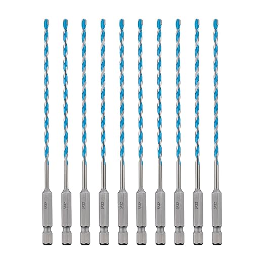 toolant 5/32" Concrete Drill Bit Set & Masonry Drill Bit Set, Shockproof Hex Shank Hammer Drill Bit Set for Glass/Brick/Plastic/Cement/Tile, Industrial Strength Carbide Drill Bit Tip 1/4" Box of 10