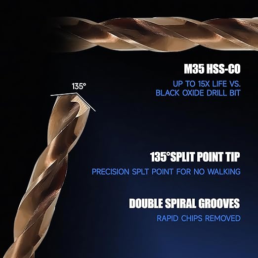 12pcs 7/32" Cobalt Drill Bits, M35 Drill Bits for Metal, Stainless Steel, Cast Iron, Wood, Plastic, Fully Ground from Pro Edge Technology
