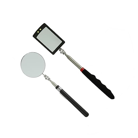 Inspection Mirror telescoping with Light Round Mirror Square Mirror Inspection Tool for Checking Vehicle, Observing Eyelashes Mouth and Other Small Parts Extended