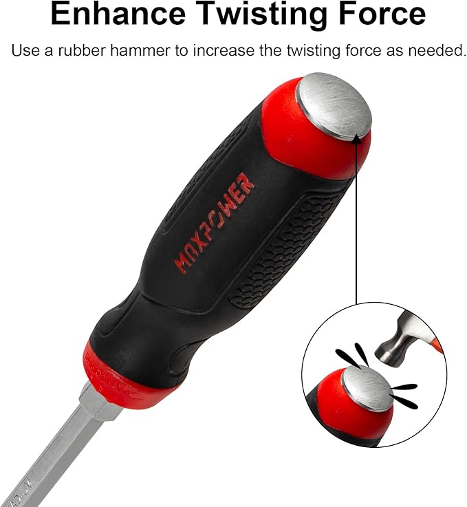 MAXPOWER Strike Cap Go Through Screwdriver Slotted 0.3 x 5.9 Inches, Cr-V Steel Flat-Head with Striking Cap Magnetic Tip, Ergonomic Soft Grip TPR Handle