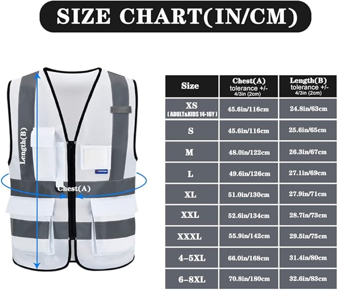 A-SAFETY Hi Reflective Safety Vest,Hi Vis Bright Neon Colors Safety Vest with 4 Reflective Strips 7 Pockets(White S)