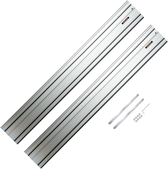 POWERTEC 110" Track Saw Guide Rail Joining Set for Kreg Track Saws, Include 2x55" Extruded Aluminum Guide Rail and 2 Rail Extension Connectors Perfect for Repeatable Rip Cuts & Crosscuts (71991)