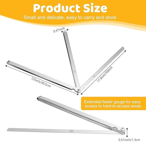 25 Blades Stainless Steel Long Feeler Gauge, Metric and Imperial Gap Measuring Tool Width and Thickness Feeler Gage Gauge for Spark Plug, Valve Adjustment Tool, 0.038-1.02mm