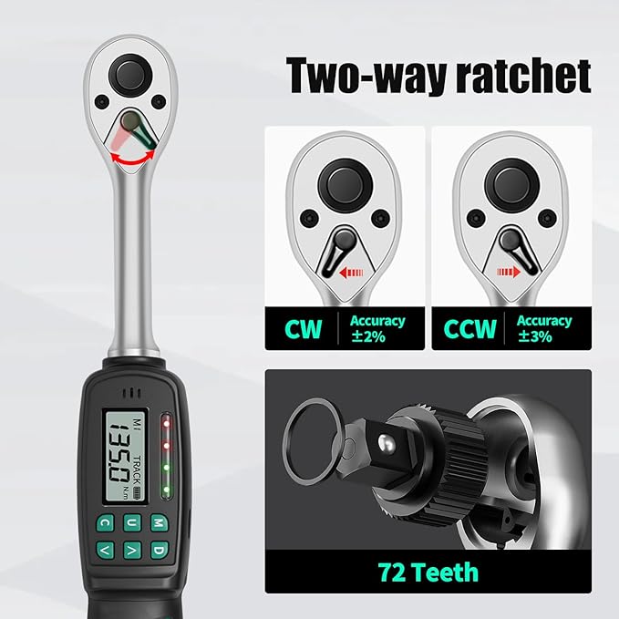 1/2-Inch Drive Digital Torque Wrench, 5-99.5 ft-lb (6.8-135 Nm), ±2% Accuracy - Professional Electronic Wrench with Buzzer & LED Alerts for Precision Automotive, Motorcycle & Engine Work
