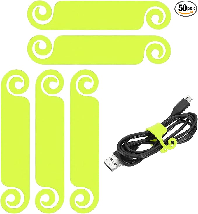 PATIKIL Cable Tags Flexible Cable Management Labels Cord Identification Tags, Wire Cord Markers for USB Computer Phone Charger Power - 50Pcs (Fluorescent Green)