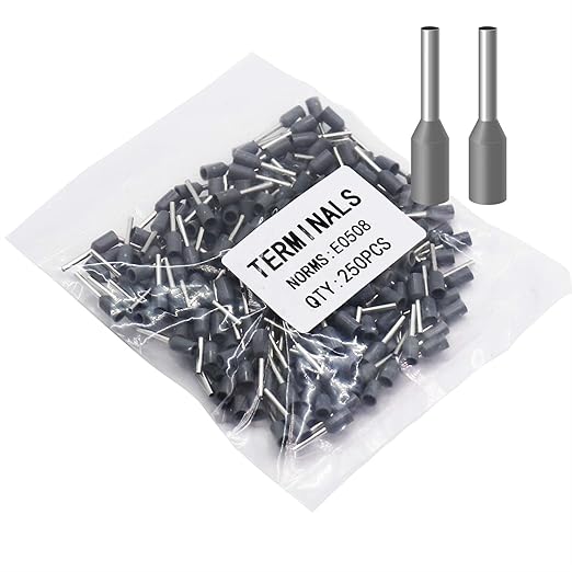 Fidioto 22AWG Wire Ferrules, 250pcs 22AWG Terminal Connector Kit, Crimp Terminal Connector Sleeves for Electric, Industrial, Chemical Industry, Power Control System, etc.