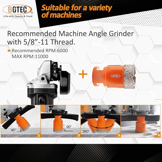 Diamond Core Drill Bit Kit BGTEC Diamond Hole Saw Tile Cutter for Porcelain Tile Ceramic Marble Brick, 5/8"-11 Thread 6/8/10/25/35/50/65mm+10mm Finger Bit+50mm Chamfer Bit+SDS Plus Adapter
