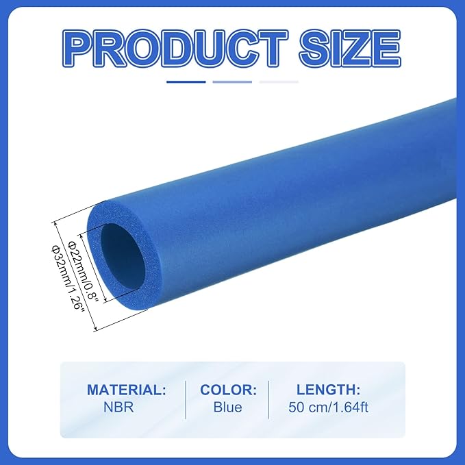 uxcell Pipe Insulation Tube Foam, 7/8" ID x 3/16" Thick x 1.64ft Foam Pipe Cover Non-Slip Hollow Tubing Guitar Air Conditioner Stand Fitness Equipment Handles, Blue
