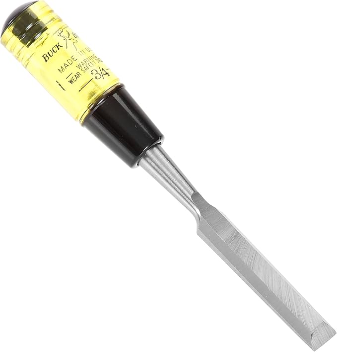 Buck Brothers 120105BC 3/4" Wood Chisel Made in USA, For Paring and Finishing Cuts in Carpentry and Woodworking, Tempered Tool Steel Blade, Mallet-Safe Handle