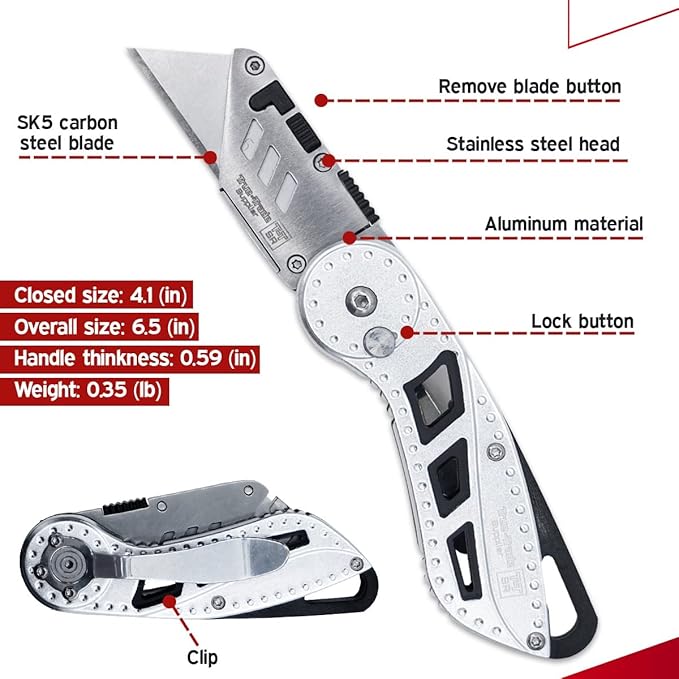 Folding Utility Knife Stainless Steel Holster Nylon Pouch Belt Clip Box Cutter Knife Carry Case Utility Knife & Clip Navaja De Trabajo Roofing Cuchilla de Bolsillo