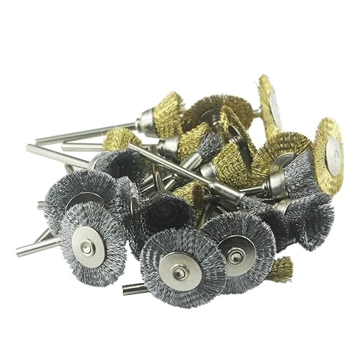 𝐉𝐔𝐍𝐋𝐈𝐗𝐍 30 Pcs Wire Brush Wheel, 1/8" Shank Coarse Crimped Brass and Steel Wire Brushes Kits for Dremel Rotary Tool