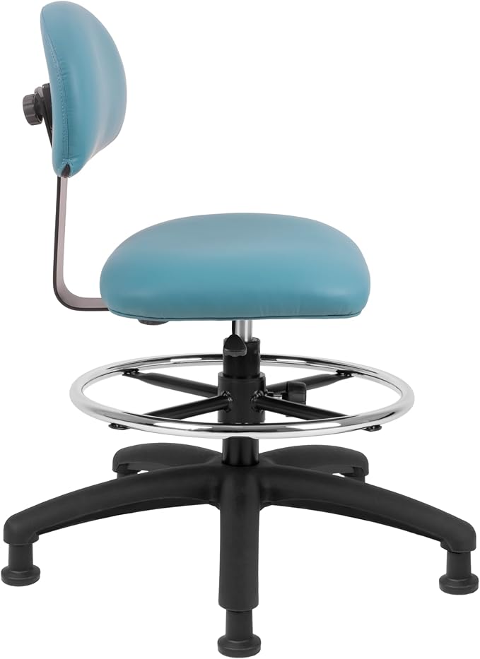 Chair Master FSS Series Square seat Mid-Stool (19"-27") seat height chair. Fabric Vinyl-for Office, Garage, Desk, Shop, Computer, Doctor, Medical, Easy to Clean! 18" Footring (Aqua, Mid Stool, Glides)