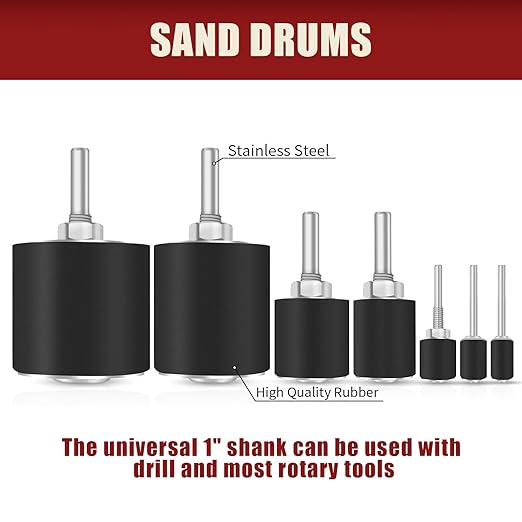 VIBRATITE 37 Pieces Drill Press Sanding Drum Kit, 80 and 120 Grit Spindle Sander Sleeves with Tool Carrying Case for Rotary Tools, Power Drill, Woodworking, Paint, Metal Surfaces Polishing Jobs