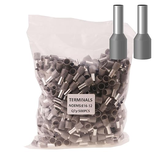 500pcs AWG 6/16.0mm² Wire Ferrules Terminals, AWG6 Terminal Connector Wire Insulated Cord Pin Ends Terminals for Electric, Industrial, Chemical Industry, etc. Grey