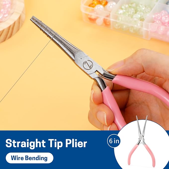 VISEMAN 6" Mini Needle Nose Pliers with Comfort Grip Handles, 2PCS Long Nose Pliers Set for Handmade Craft, Pink