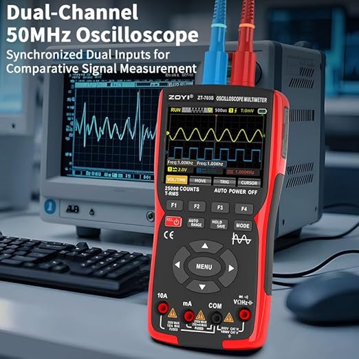 3 in 1 Handheld Oscilloscope Automotive Dual Channel 50MHz with Digital Multimeter and Signal Generator