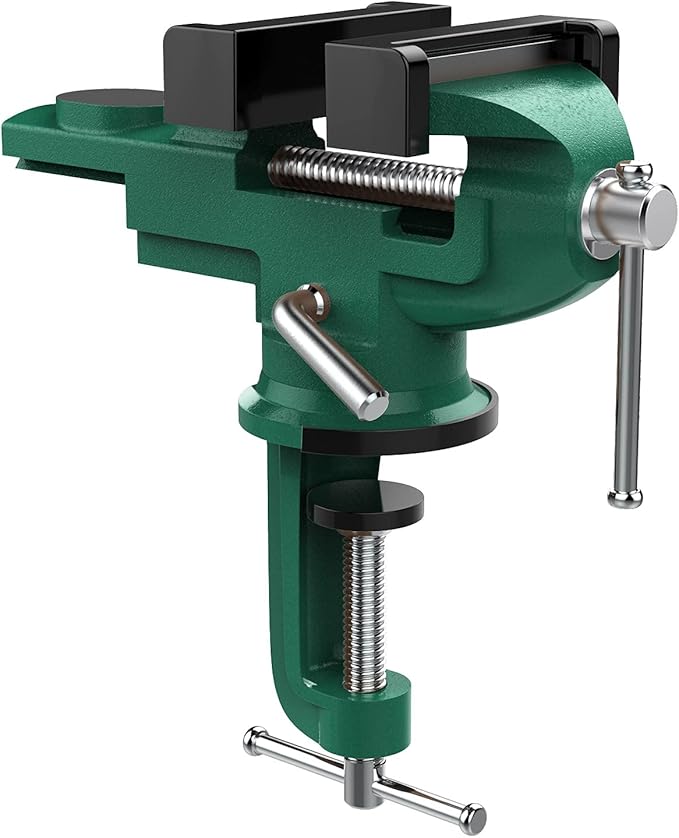 Nuovoware Table Vise 3 Inch, 360° Swivel Base Universal Home Vise Portable Bench Clamp, Clamp-on Vise Bench Clamps Fixed Tool for Woodworking, Metalworking, Cutting Conduit,Drilling,Sawing, Army Green