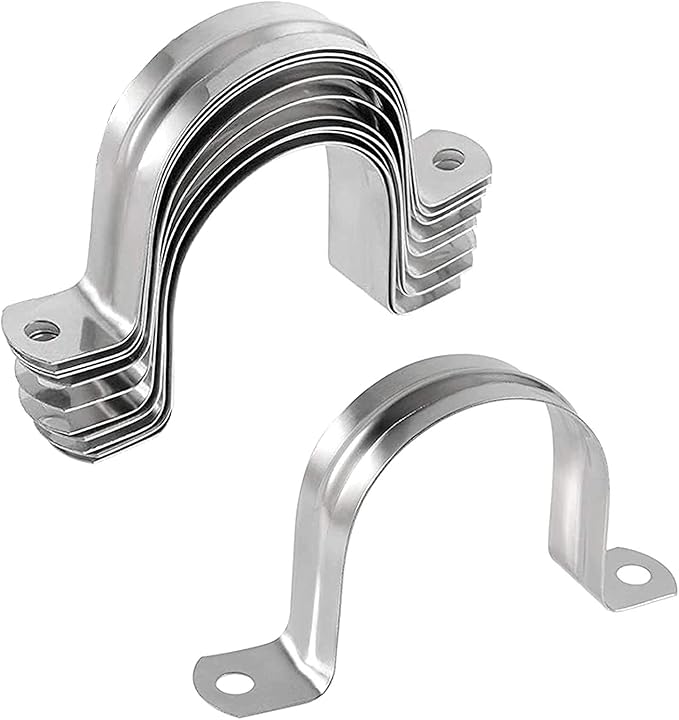 10 Pcs 4inch Rigid Pipe Strap,Two Hole Stainless Steel Strap U Bracket, Widened Tube Strap Tension Clip Assortment Kit Heavy Duty Pipe Clamp for Pipe Fixing（110mm）