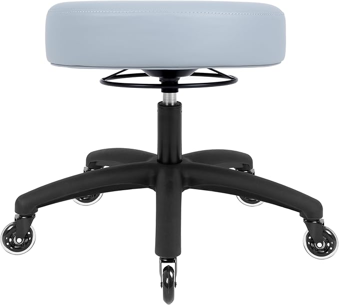 Chair Master 17" Round Vinyl Fabric Stool, Table Height, 360 deg Level Activation, Heavy Duty, Lab, Medical, Garage, Home, Spa, Cleanroom (Rubber Roller, Gray)