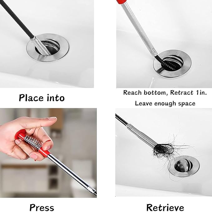 Flexible grabberDrain Snake Tool - The Ultimate 33inch Flexible Grabber for Hair, Unclog Any Drain in Minutes! Gunk & Debris in Sinks, Showers & Tubs. No More Chemicals, Just Quick Results!