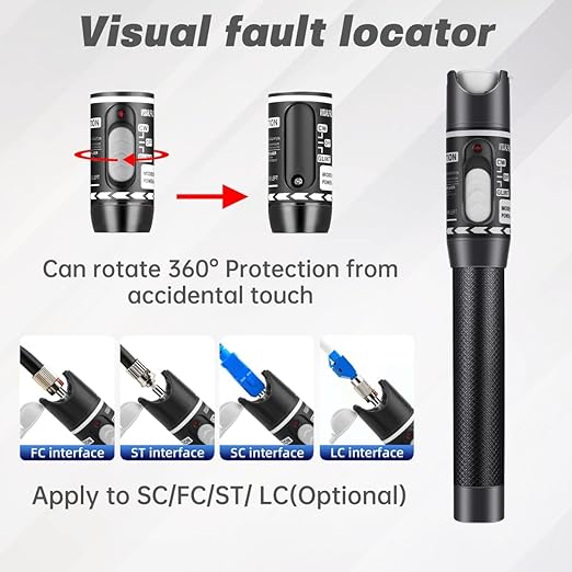 Moocci 3 Pcs Visual Fault Locator Fiber Optic Tester - VFL Fiber Optic Cable Tester Meter with FC to LC Adapter - Tools Kit for FC/SC/ST/LC Connector,Network Cable Test - Green Blue White