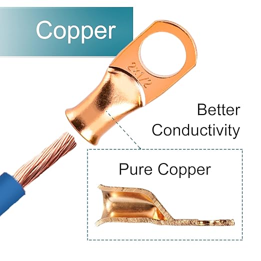 Battery Cable Ends, 8PCS 2 Gauge Wire Connectors 1/4 Copper Wire Lugs, Bare Copper Eyelets with Heat Shrink Tubing