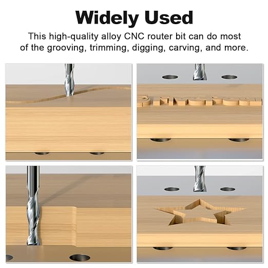 FivePears Down Cut Spiral Router Bit for CNC, 1/4 inch Cutting Diameter and 1 inch Cutting Length 1/4 inch Shank Carbide End Mill Router Bit for Wood Carving Engraving Grinding Grooving