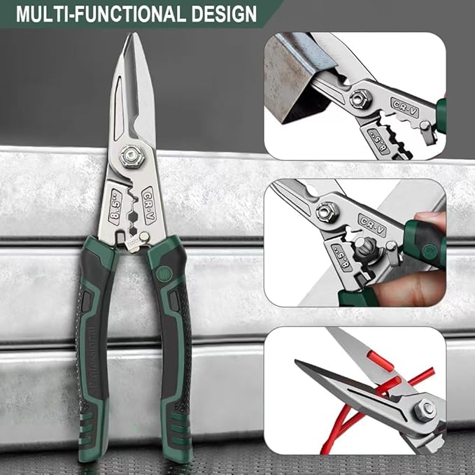Heavy Duty Industrial Scissors 8.5'', Utility Sharp Aviation Tin Snips, Finely Serrated CR-V Blades with Safety Lock, for Cutting Wires, Cardboard, Plastic, Carpet, Metal Sheet