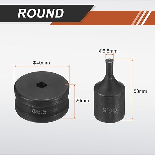 HARFINGTON Hydraulic Hole Punch Die Φ6.5mm Round Hole 40Cr Steel Electric Punching Kit for CH70 Electric Punching Machine, Black