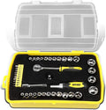 DNA MOTORING Home Repair Tool Set, Magnetic Screwdriver Socket Set, Ratchet Screwdriver Tools Set for Mechanics and DIY, w/Storage Box, Yellow, TOOLS-00036