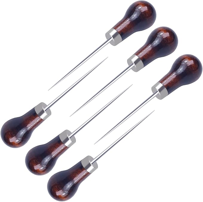6 PCS Awl Tool, Gourd Shape Wooden Handle Scratch Awl Tool, Awl Tool Sewing for Leather Craft Cloth Pouch Hole DIY Handmade Maker Tool