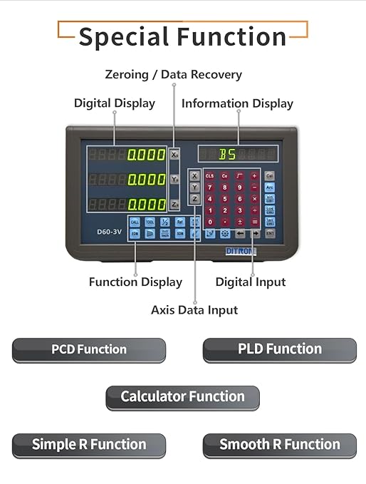 3 Axis DRO Multi-Function Metal Case Digital Readout Display,170mm 520mm 1020mm 5um Magnetic Scales IP67 Encoder Sensor for Lathe Milling Bridgeport Knee Mill