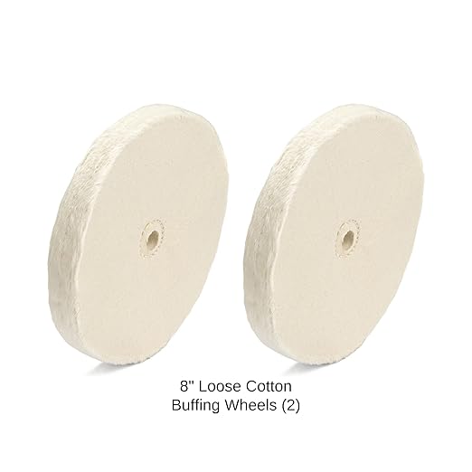 ENKAY - 8" Loose Cotton Buffing Wheels (2 Pack) for Polishing Metal and More, for Use with Polishing Compounds, Buffing Machines & Bench Grinders (40 Ply Each)