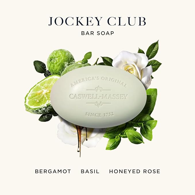 Caswell-Massey Men’s Bar Soap Gift Set - Jockey Club Scent - Triple-Milled Moisturizing Body Soap Bars for All Skin Types, Plant-Based Formula with Essential Oils, Made in USA, 3 x 5.8 oz