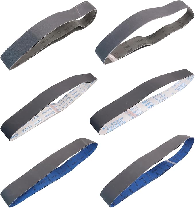 Taokyid 18 Pack 2 x 42 Inch Silicon Carbide Sanding Belts, 3 Each of 120 240 400 600 800 1000 Grits 2x42 Sander Belt For Knife Sharpening and Metalworking,2x42 Inch Sanding Belts